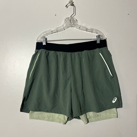 Asics Compression Shorts Green Running Gym Outerwear Shorts Men’s Size XL - Picture 1 of 7